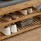 SoBuy FSR47-N - Schoenenbank - 3 planken 2 lades - Bamboe - Grijs kussen - B 90 x D 30 x H 45 cm