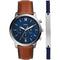 Fossil Neutra Chrono FS5708SET - Heren Horloge 44 mm - Roestvrij Staal met Donkerblauwe Wijzerplaat en Extra Armband