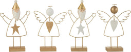 J-Line figuur Engel/Kerstman Op Voet - metaal - goud/wit - 4 stuks