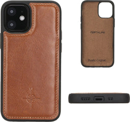 NorthLife - Geschikt voor iPhone 12 Mini - Leren Backcover hoes - Cognac