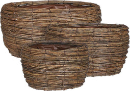 MICA DECORATIONS CARGO MAND VOOR PLANTEN - SET VAN 3 - H16 X Ø31 CM - BRUIN