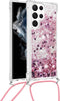 Lunso - Geschikt voor Samsung Galaxy S23 Ultra - Telefoonhoes met koord - Glitter Rose