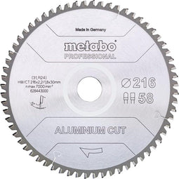 Metabo 628443000 - Cirkelzaagblad 216 x 30 x 1.8 mm - 58 tanden - Perfect voor aluminium (1 stuk)