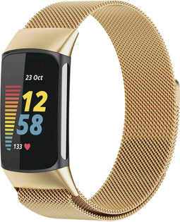 imoshion Milanees magnetisch bandje - Geschikt voor Fitbit Charge 6, Charge 5 - Goud - M