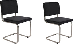 Zuiver Ridge Rib Geborsteld Eetkamerstoel - Zwart- Set van 2