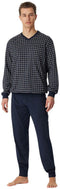 Schiesser Heren Pyjama - Lange broek - V Hals - Donkerblauw