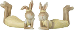 J-Line figuur Konijn - polyresin - beige/lichtgeel - 2 stuks - paasdecoratie