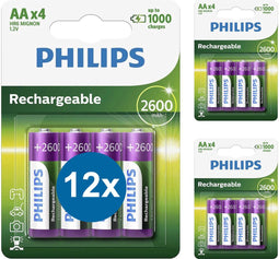Philips HR6 - Oplaadbare NiMH Batterijen AA - 2600 mAh - 12 Stuks (3 Blisters a 4 Stuks)