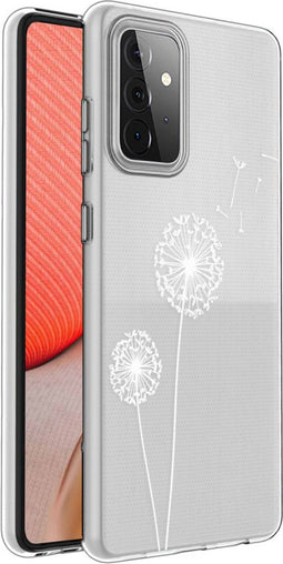 iMoshion Hoesje Geschikt voor Samsung Galaxy A72 Hoesje Siliconen - iMoshion Design hoesje - Wit / Transparant / Dandelion