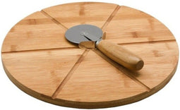 Bamboe Snijplank met Pizzasnijder - Snijplank met Pizzasnijder - 32.5x32.5x1.5 - Pizzaplaat