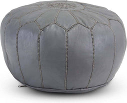 Safaary - Marokkaanse Poef Leer Muisgrijs Rond