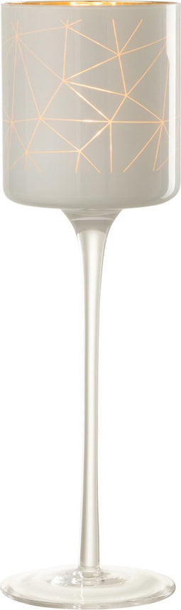 J-Line theelichthouder op voet Milano - glas - wit/goud - large