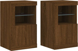vidaXL - Bijzetkastjes - met - LED - 2 - st - bewerkt - hout - bruin - eikenkleur