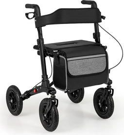 Coast Opvouwbare Rollator Zwart – 2-in-1 Reisrollator met Zitje en Luchtbanden – 62 x 82 x 81,5-97