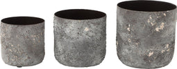 J-Line bloempot Ruw - metaal - grijs - 3 stuks - Ø 18 cm