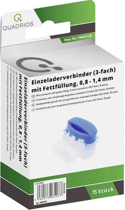 Quadrios 1905C129 Draadconnector Flexibel: 0.5-1.5 mm² Massief: 0.5-1.5 mm² Aantal polen: 3 15 stuk(s) Blauw