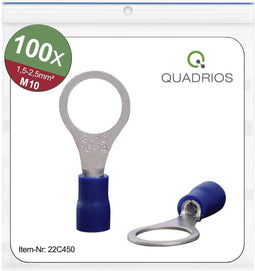Quadrios 22C450 Ringkabelschoen Dwarsdoorsnede (max.): 2.5 mm² Gat diameter: 10.5 mm Deels geïsoleerd Blauw 1 set(s)
