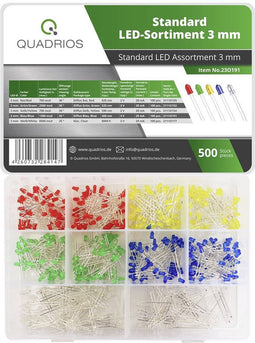 Quadrios 23O191 LED-assortiment Rood, Groen, Geel, Blauw, Wit 3 mm 20 mA 2 V, 3 V