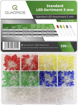 Quadrios 23O192 LED-assortiment Rood, Groen, Geel, Blauw, Wit 5 mm 20 mA 2 V, 3 V