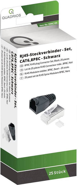 Quadrios RJ-45 connectorset CAT 6 1906C165 Stekker, recht Aantal polen (sensoren) 8P8C Zwart 25 stuk(s)