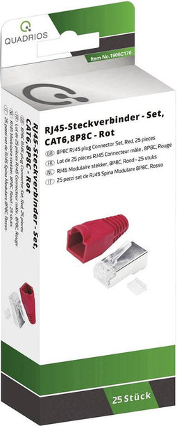Quadrios RJ-45 connectorset CAT 6 1906C170 Stekker, recht Aantal polen (sensoren) 8P8C Rood 25 stuk(s)
