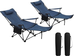 Woltu Campingstoel Set van 2 – Inklapbare Ligstoel met Voetensteun en Bekerhouder – 160 x 88,5 x 84