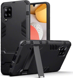 Qubits - Double Armor Layer hoes met stand - Geschikt voor Samsung Galaxy A42 - Zwart