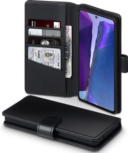 Qubits - luxe echt lederen wallet hoes - Geschikt voor Samsung Galaxy Note 20 - Zwart
