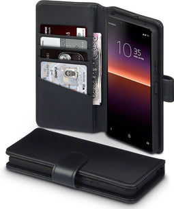 Qubits - luxe echt lederen wallet hoes - Geschikt voor Sony Xperia 10 II - Zwart