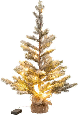 J-Line kerstboom + pot - jute/kunststof - groen - medium - LED lichtjes - 81 cm hoog