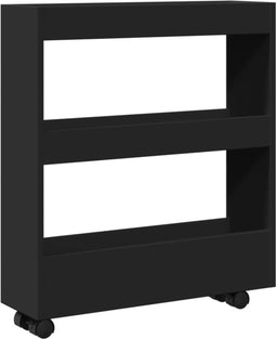 vidaXL - Opbergtrolley - smal - 3-laags - bewerkt - hout - zwart