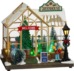 LuVille Kerstdorp Miniatuur Winter Kweekkas - L21 x B14 x H20 cm