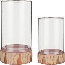 Mica Decorations Javi - Kaarsenhouder - Set van 2 - H35 x Ø19 cm - Roze beige (2 stuks)