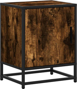 vidaXL - Nachtkastje - 40x31x50 - cm - bewerkt - hout - en - metaal - gerookt - eiken