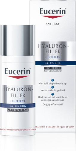 Eucerin Hyaluron-Filler Anti-Aging Nachtcrème - Extra rijk - Crème voor Zeer Droge Huid - Hyaluronzuur en 5% Ureum - 50 ml