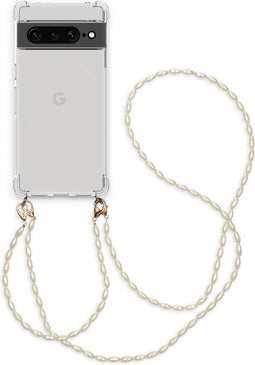 iMoshion Hoesje Geschikt voor Google Pixel 7 Pro Hoesje Met Koord - iMoshion Backcover met koord + armband - Parels - transparant
