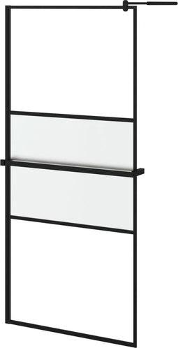 vidaXL - Inloopdouchewand - met - schap - 100x195 - cm - ESG-glas - aluminium - zwart