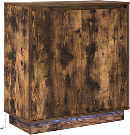 vidaXL - Dressoir - met - LED, - Gerookt - Eiken, - 71x34,5x75 - cm, - Geengineerd - Hout