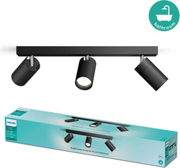 Philips Plafondspot 3 Lichts Badkamer Zwart - IDRIS