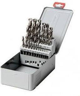 Labor HSS-G 25-delige Metaalborenset, Geslepen met 118 Graden Kruisaanslijping, Dia:1,0 - 13,0 mm / 0,5mm oplopend. In stevige cassette. Per set.
