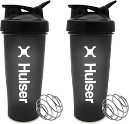Hulser Shakebeker 2-pack - 600 ml - Zwart - Met shakerbal - BPA Vrij - Shaker voor proteine - Bidon met mixer bal voor eiwitshake - Sport drinkfles met mixer bal voor eiwitpoeder - Fitness sporten waterfles