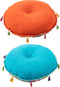 J-Line poef Rond Plat Patronen + Kwasten - katoen - oranje/blauw - 2 stuks