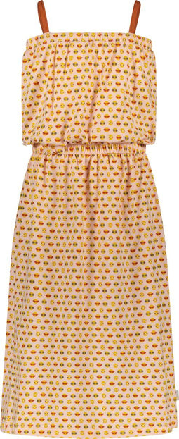 Moodstreet Meisjes Jurk - Spaghetti bandjes - Alloverprint smileys - Maat 122/128