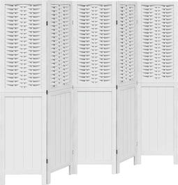 vidaXL - Kamerscherm - met - 5 - panelen - massief - paulowniahout - wit