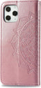 Hoesje Met Pasjeshouder Geschikt voor iPhone 12 Pro / 12 - Mandala Bookcase - Roze