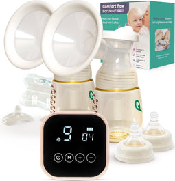 Qwali Comfort flow 2.0 Elektrische Borstkolf - Dubbel - BPA vrij - incl. 2 Melkflesjes - Draadloze Borstkolf - Handsfree Kolf - Breast pump - Handkolf Borstvoeding