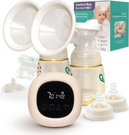 Qwali comfort flow Elektrische Borstkolf - Dubbel - BPA vrij - incl. 2 Melkflesjes - Draadloze Borstkolf - Handsfree Kolf - Breast pump - Handkolf Borstvoeding