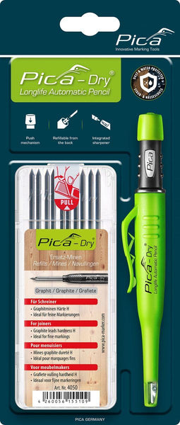 Pica Marker Dry Longlife 3030 - Markeerpotlood - Navulbaar met 10 vullingen - Groen Zwart