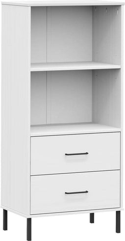 vidaXL - Boekenkast - met - 2 - lades - OSLO - 60x35x128,5 - cm - massief - hout - wit