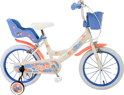 Disney Stitch Kinderfiets - Meisjes - 16 inch - Creme Koraal Blauw - Twee handremmen